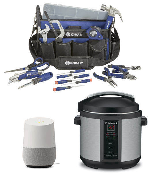 Lowe’s Kobalt 22-Piece Household Tool Set, Google Home and Cuisinart 6-Quart Programmable Electric Pressure Cooker