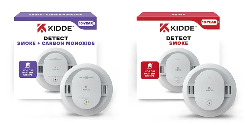 Kidde's Combo Smoke + CO Alarm, 10-Year Battery Powered and Kidde's Smoke Alarm, 10-Year Battery Powered